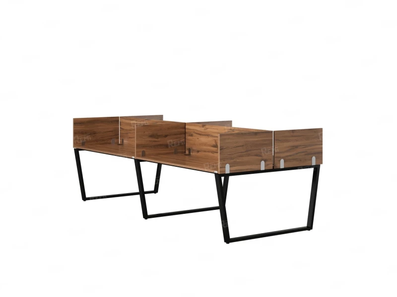 Бенч-система, 4 рабочих места, на U-образных опорах, 8 ЛДСП экранов 3200x1200x750 RM173-2-16x12 Дуб Юстус/Черный