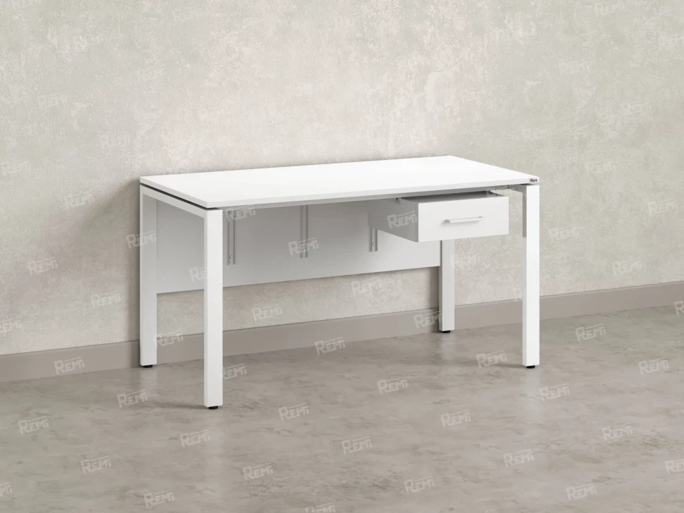 Стол прямой, подвесная тумба, ЛДСП экран, П-опора 1800x600x750 RM030-18x6 Белый/Белый
