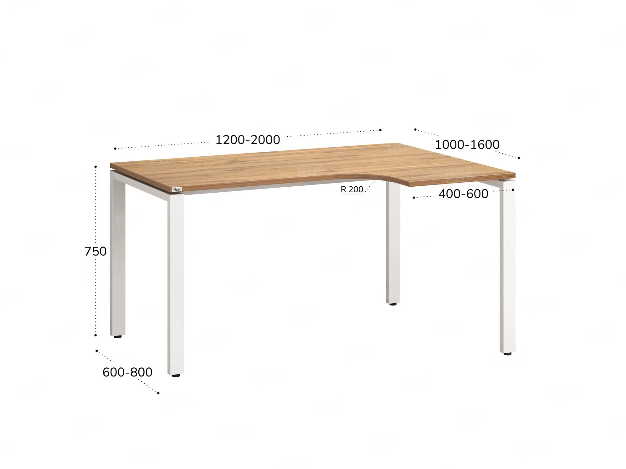 Стол угловой, П-опора, правый 1600x800/1000x750, RM052-16x8-10 Дуб Юстус/Белый