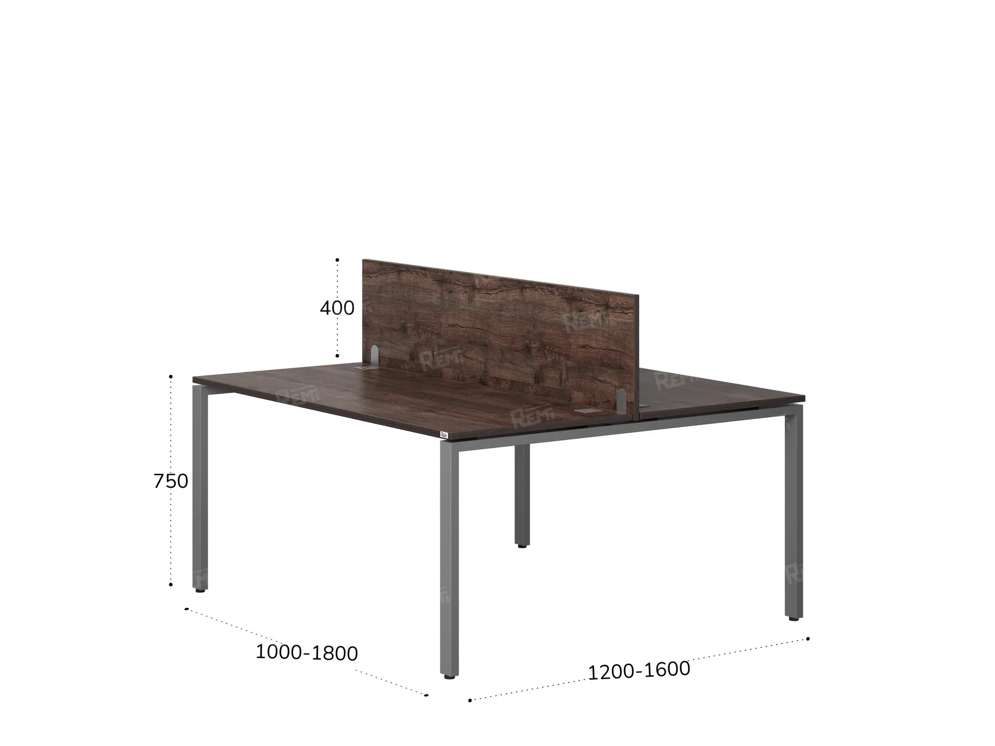 Бенч-система, 2 рабочих места, с одним экраном ЛДСП 1800x1600x750 RM165-2-18x16 Дуб Апрельский шоколад/Серый