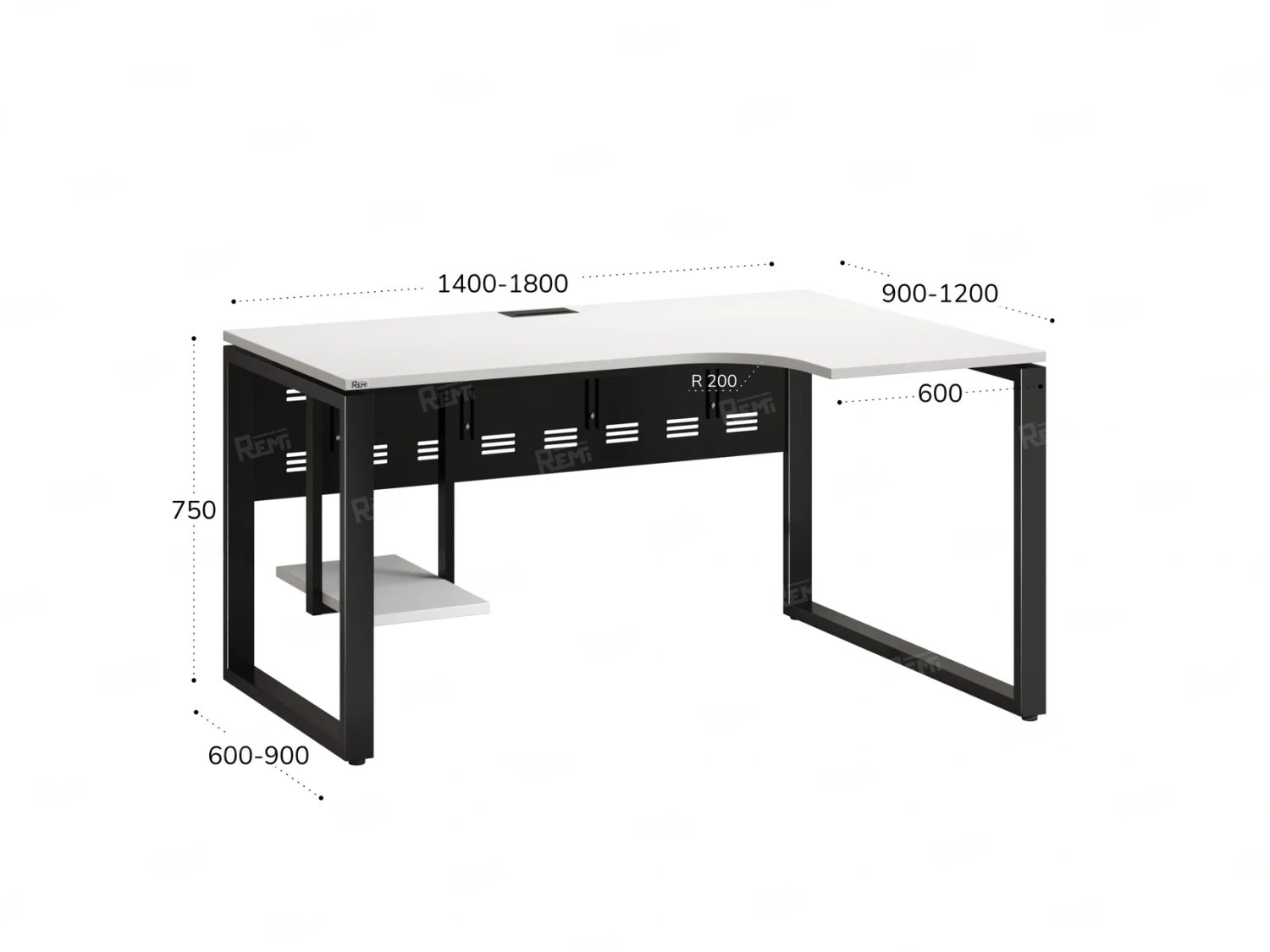 Стол угловой, экран металл, О-опора, левый 1800x600/900x750, RM056-18x6-9 Белый/Черный
