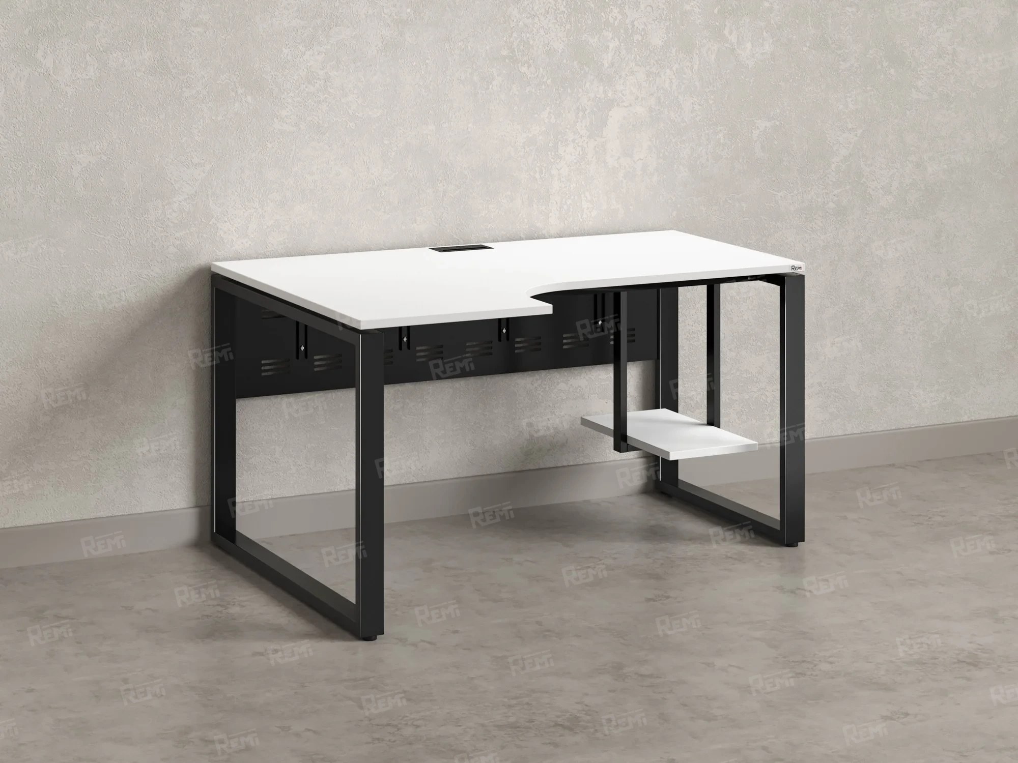 Стол угловой, экран металл, О-опора, левый 1800x600/900x750, RM056-18x6-9 Белый/Черный