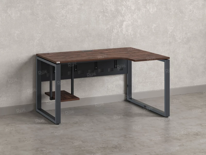 Стол угловой, экран металл, О-опора, правый 1800x700/900x750, RM057-18x7-9 Дуб Апрельский шоколад/Серый