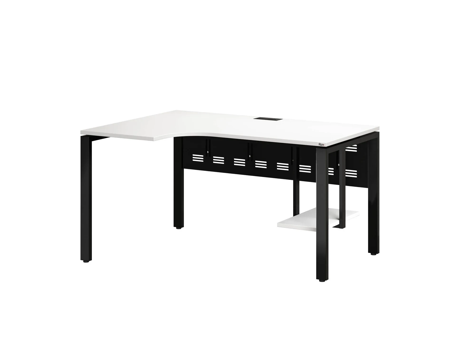 Стол угловой, экран металл, П-опора, левый 1600x600/900x750, RM059-16x6-9 Белый/Черный