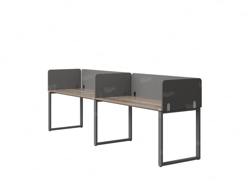 Бенч-система в 1 ряд, 2 рабочих места 5 тканевых экранов 3200x800x750 RM168-1-32x8 Дуб Маувелла/Серый