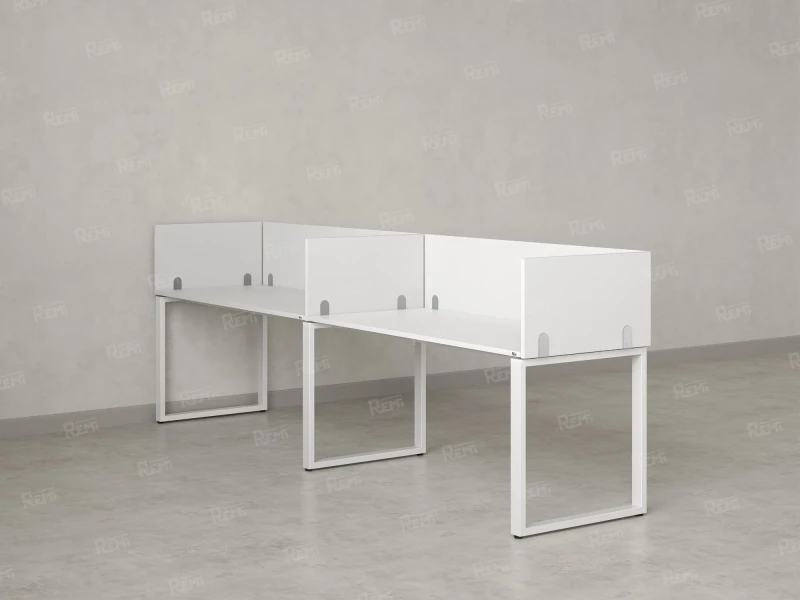 Бенч-система в 1 ряд, 2 рабочих места 5 ЛДСП экранов 3200x700x750 RM168-2-32x7 Белый/Белый