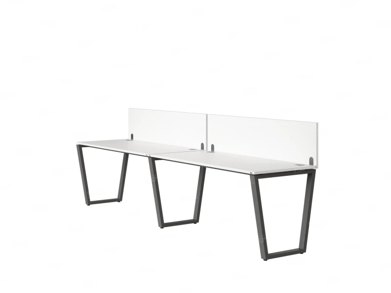 Бенч-система в 1 ряд, 2 рабочих места 2 ЛДСП экранов 2000x600x750 RM174-4-20x6 Белый/Серый