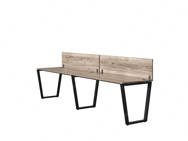 Бенч-система в 1 ряд, 2 рабочих места 2 ЛДСП экранов 2700x600x750 RM174-4-27x6 Дуб Маувелла/Черный