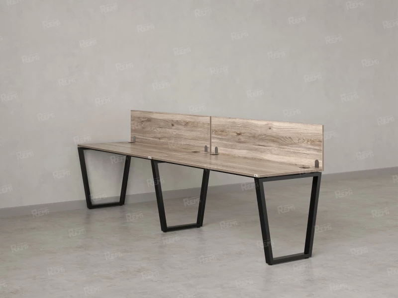 Бенч-система в 1 ряд, 2 рабочих места 2 ЛДСП экранов 2700x600x750 RM174-4-27x6 Дуб Маувелла/Черный