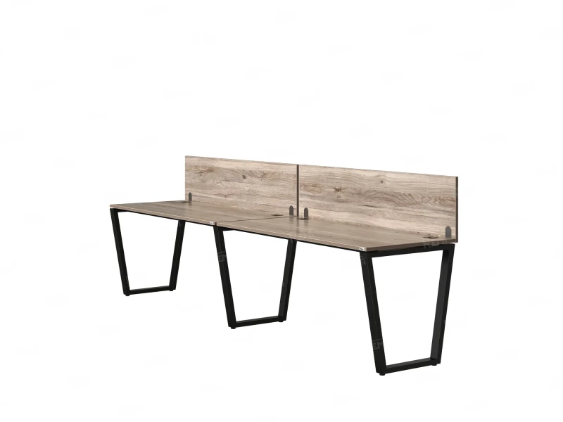 Бенч-система в 1 ряд, 2 рабочих места 2 ЛДСП экранов 2700x600x750 RM174-4-27x6 Дуб Маувелла/Черный