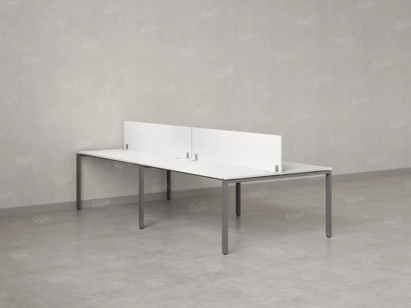 Бенч-система, 4 рабочих места, на П-образных опорах, 2 ЛДСП экранов 2000x1200x750 RM166-4-10x12 Белый/Серый