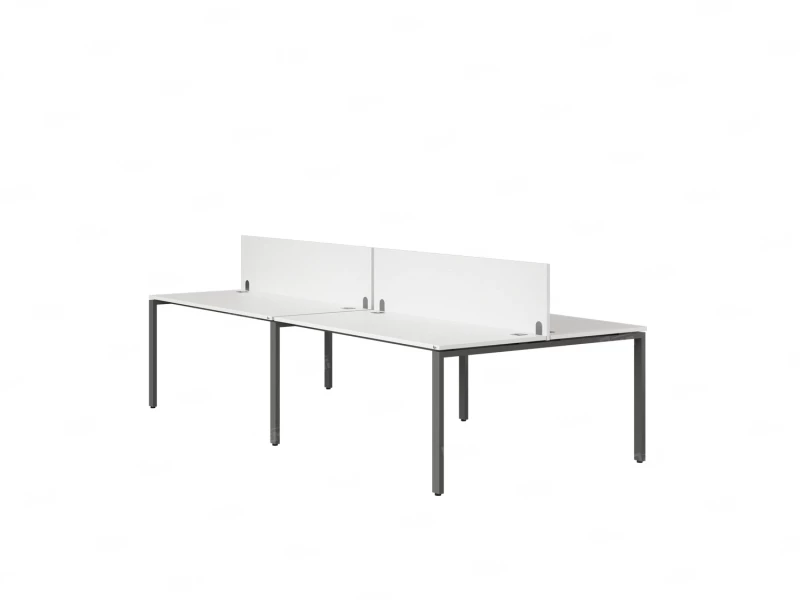 Бенч-система, 4 рабочих места, на П-образных опорах, 2 ЛДСП экранов 2000x1200x750 RM166-4-10x12 Белый/Серый