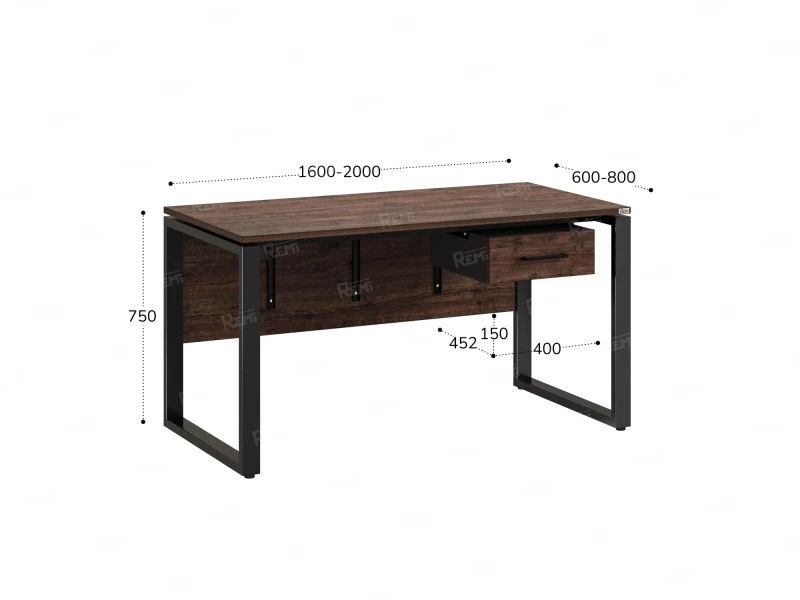 Стол прямой, подвесная тумба, ЛДСП экран, О-опора 2000x700x750 RM032-20x7 Дуб Апрельский шоколад/Черный