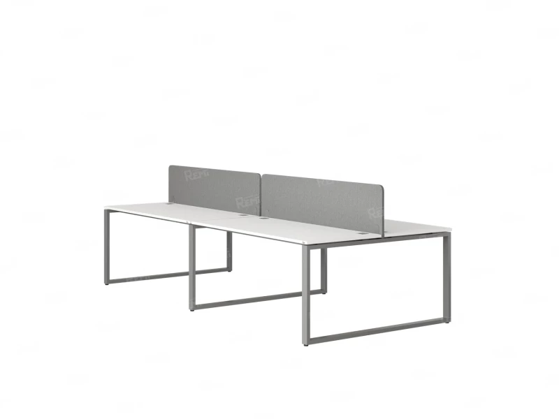 Бенч-система, 4 рабочих места, на О-образных опорах, 2 тканевых экранов 2400x1600x750 RM170-3-12x16 Белый/Серый