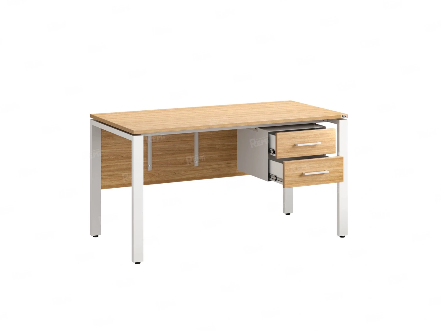 Стол прямой, подвесная тумба, ЛДСП экран, П-опора 1600x700x750 RM031-16x7 Вяз Швейцарский светлый/Белый