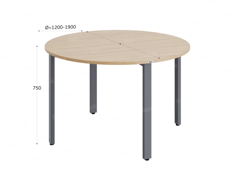 Круглый стол на П-образных опорах 1500x1500x750 RM186-15x15 Вяз Швейцарский светлый/Серый