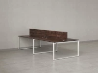 Бенч-система, 4 рабочих места, на О-образных опорах, 2 ЛДСП экранов 2400x1200x750 RM170-4-12x12 Дуб Апрельский шоколад/Белый