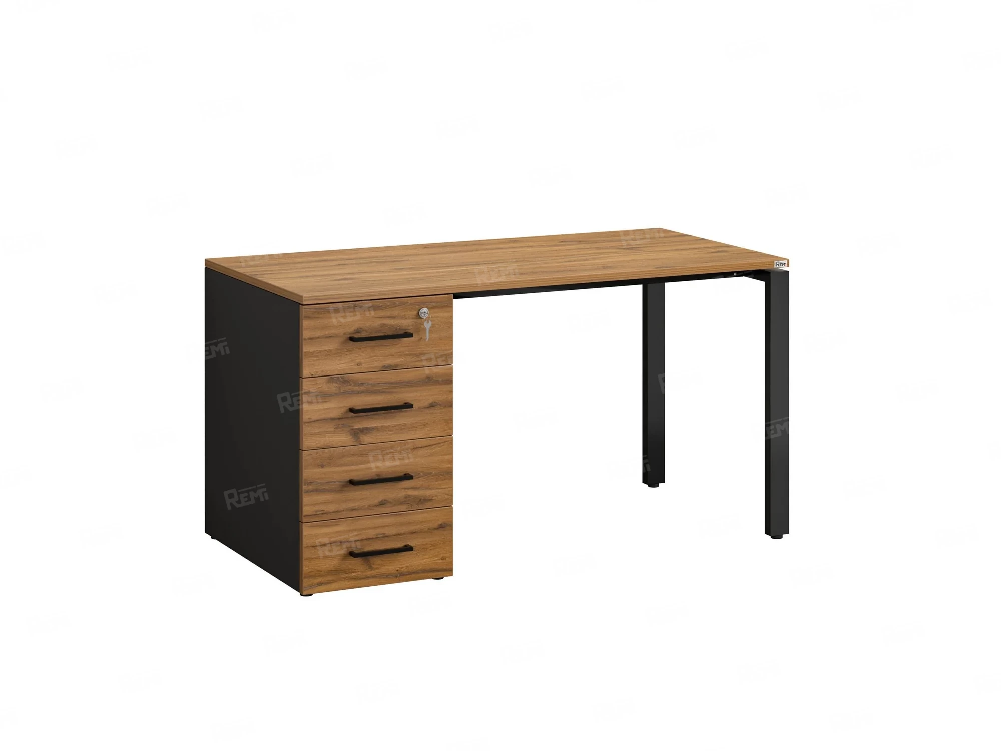 Стол прямой с тумбой на П-образных опоре, левый 1600x700x750 RM102-16x7 Юстус/Черный