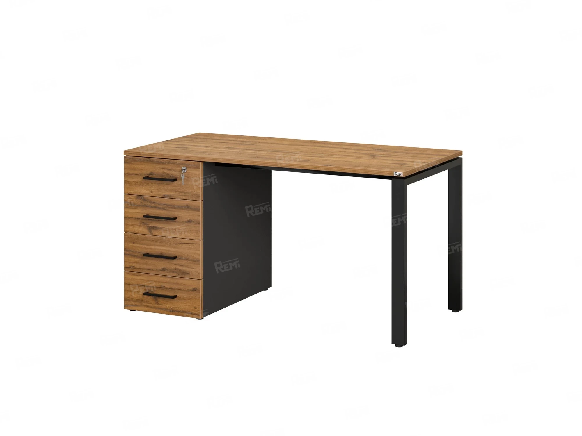 Стол прямой с тумбой на П-образных опоре, левый 1600x700x750 RM102-16x7 Юстус/Черный