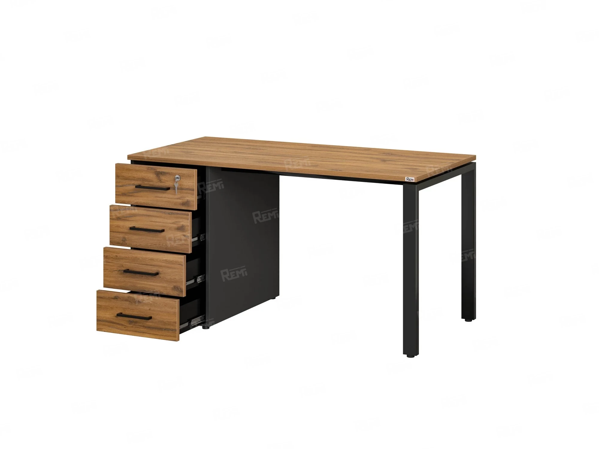 Стол прямой с тумбой на П-образных опоре, левый 1600x700x750 RM102-16x7 Юстус/Черный