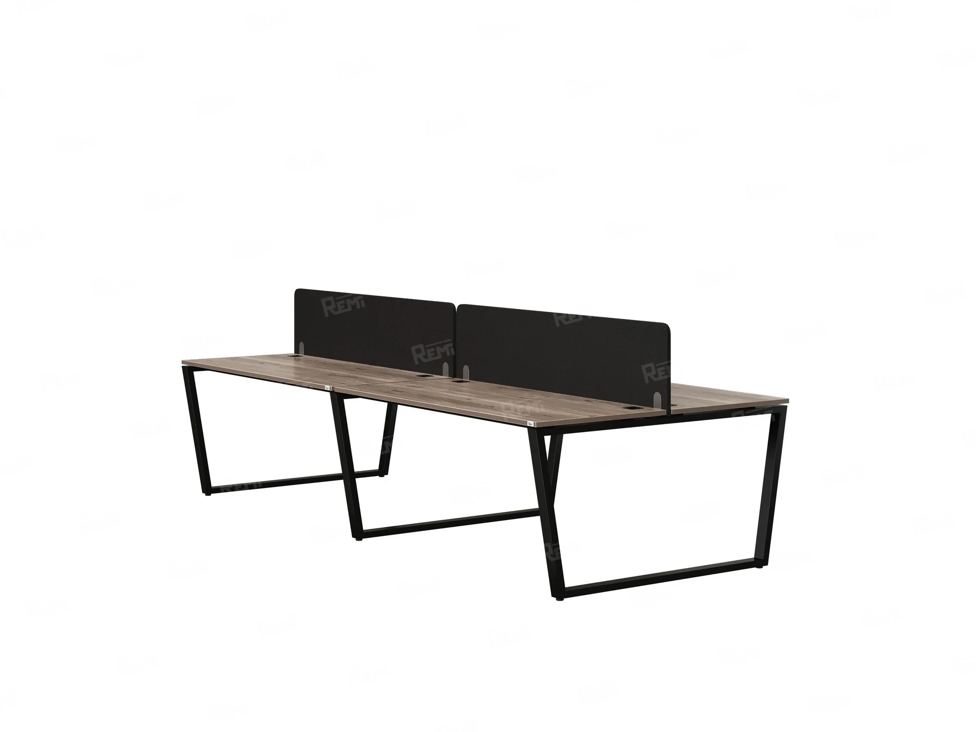 Бенч-система, 4 рабочих места, на U-образных опорах, 2 тканевых экранов 2000x1400x750 RM173-3-10x14 Дуб Маувелла/Черный