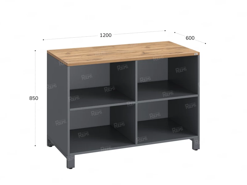 Стеллаж низкий, 4 ячейки 1200х600х850 RM145-12x6 Дуб Юстус/Серый