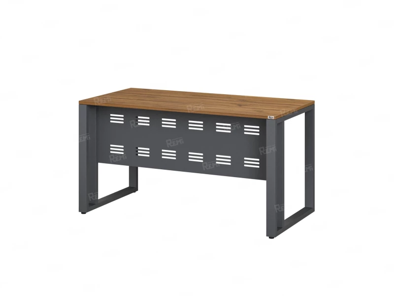 Стол прямой на О-образных опорах с металлическим экраном 1600x700x750 RM042-16x7 Юстус/Серый