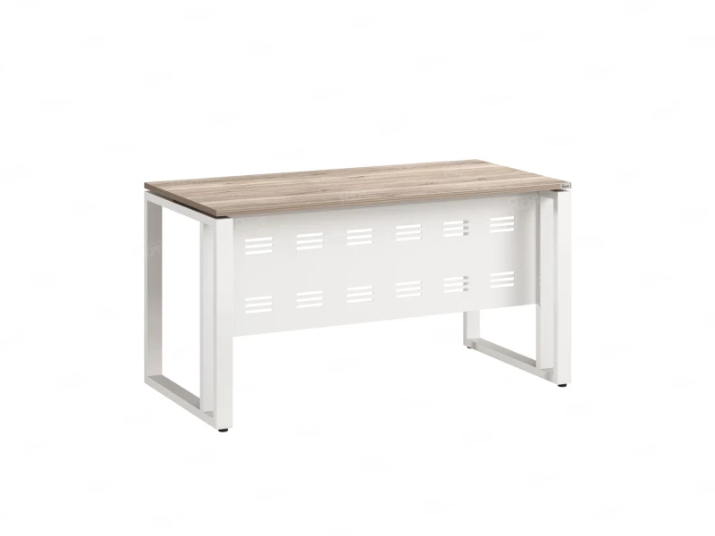 Стол прямой на О-образных опорах с металлическим экраном 2000x800x750 RM042-20x8 Дуб Маувелла/Белый