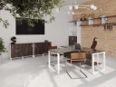 Стол прямой с подвесной тумбой, П-опора 1800x800x750 RM038-18x8 Дуб Апрельский шоколад/Белый