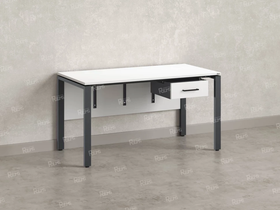 Стол прямой, подвесная тумба, ЛДСП экран, П-опора 1800x600x750 RM030-18x6 Белый/Серый