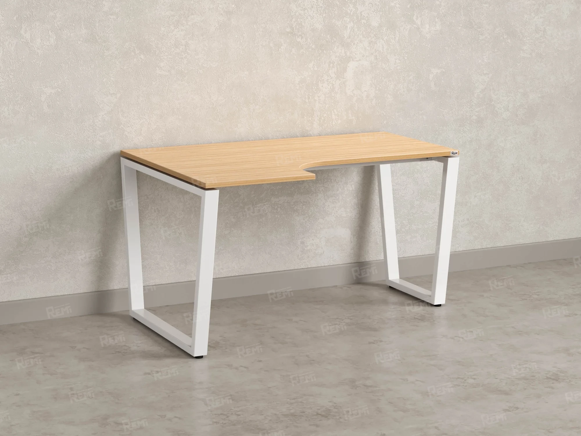 Стол угловой, U-опора, левый 1400x600/900x750, RM051-14x6-9 Вяз Швейцарский светлый/Белый