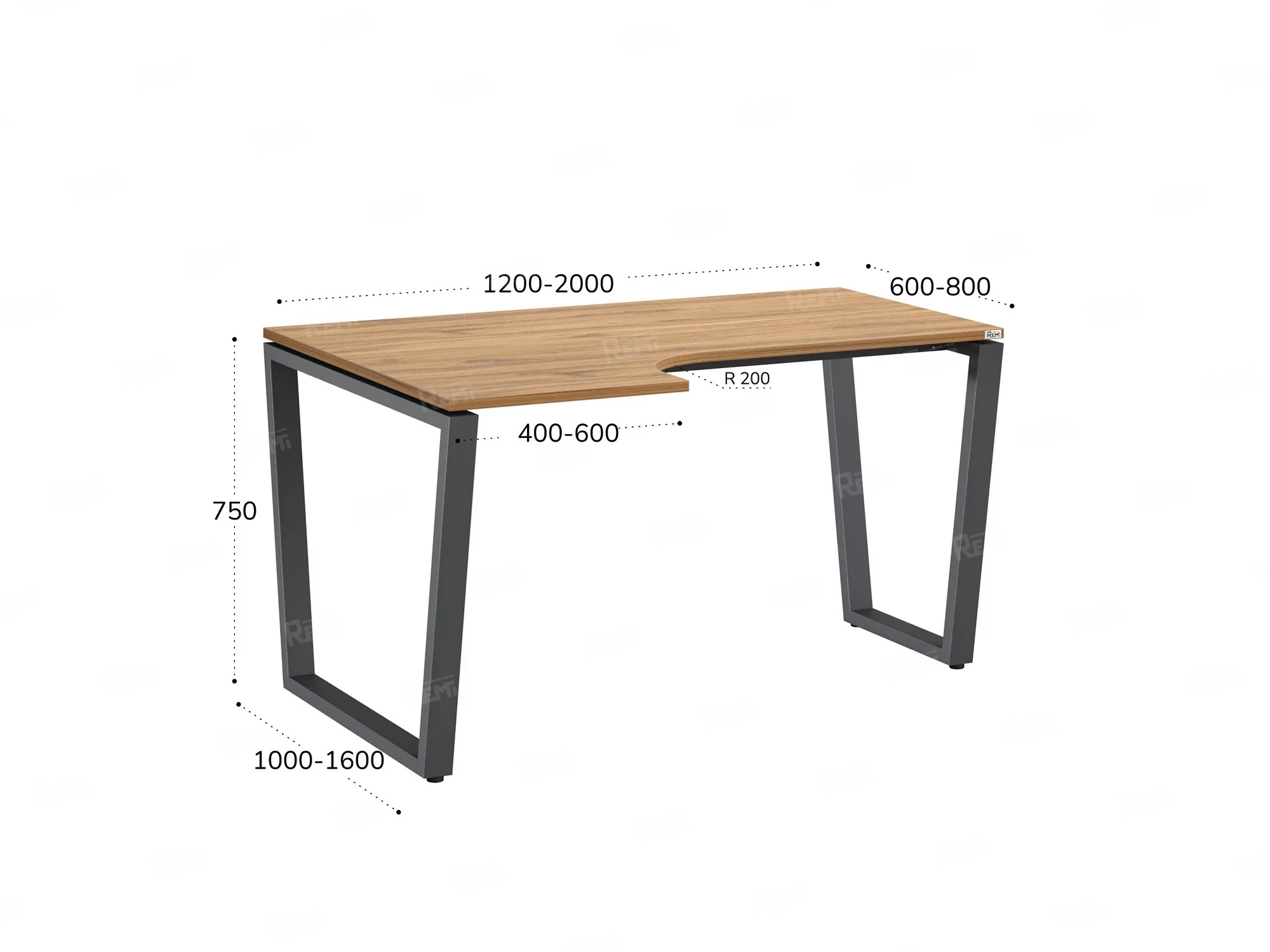 Стол угловой, U-опора, левый 1600x800/1000x750, RM051-16x8-10 Дуб Юстус/Серый