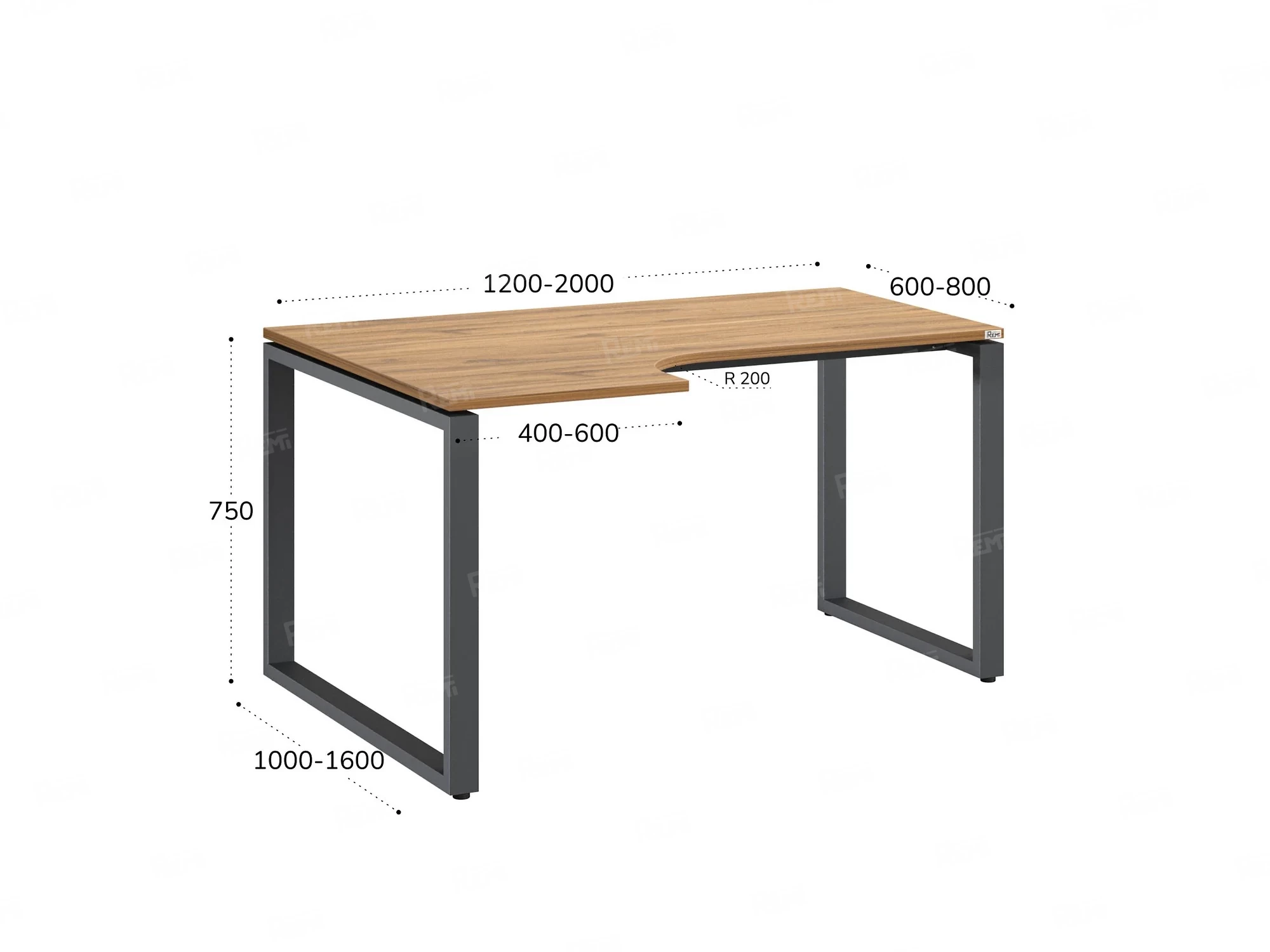 Стол угловой, О-опора, левый 1400x800/1000x750, RM055-14x8-10 Дуб Юстус/Серый
