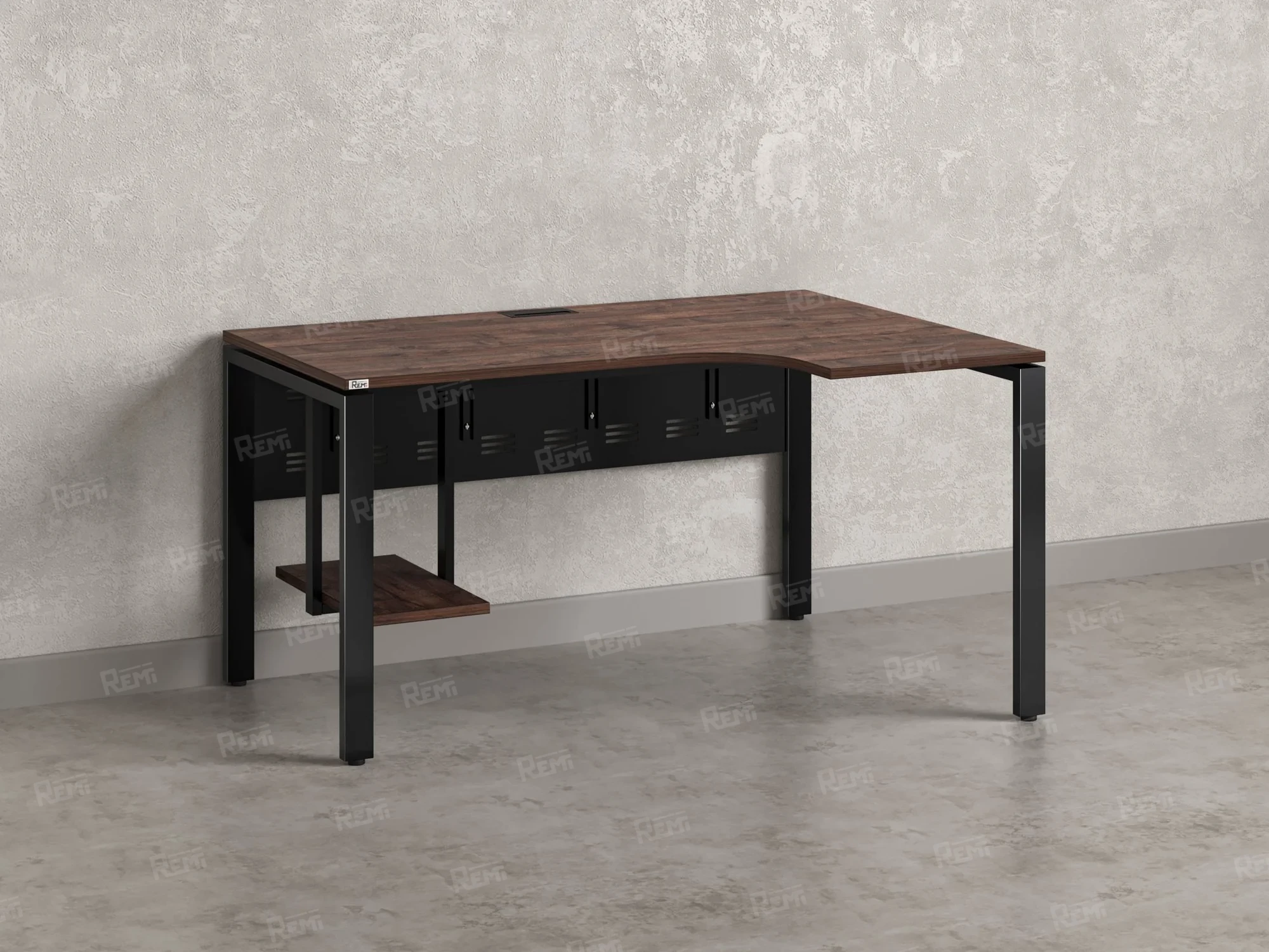 Стол угловой, экран металл, П-опора, правый 1600x700/900x750, RM058-16x7-9 Дуб Апрельский шоколад/Черный