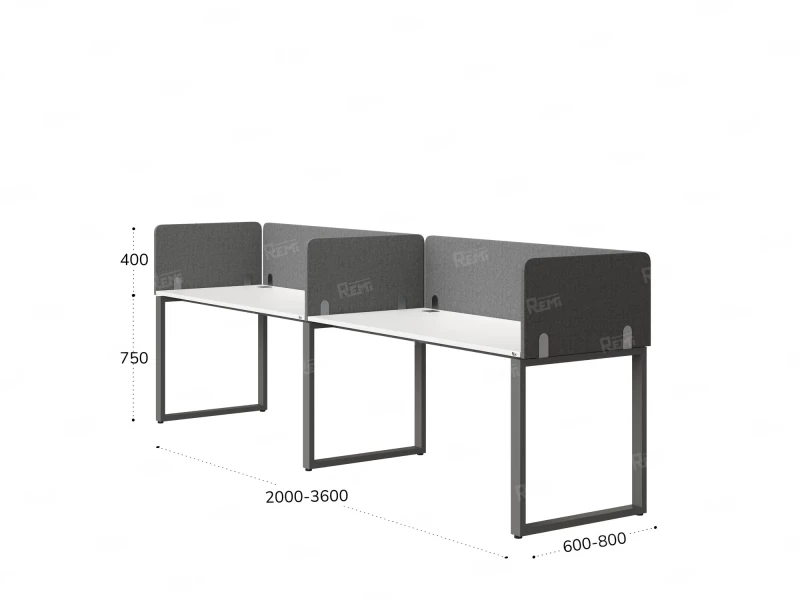 Бенч-система в 1 ряд, 2 рабочих места 5 тканевых экранов 2400x800x750 RM168-1-24x8 Белый/Серый