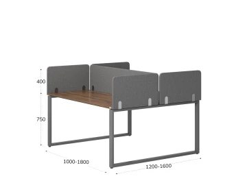 Бенч-система, 2 рабочих места, 5 тканевых экранов 1400x1400x750 RM169-3-14x14 Дуб Юстус/Серый