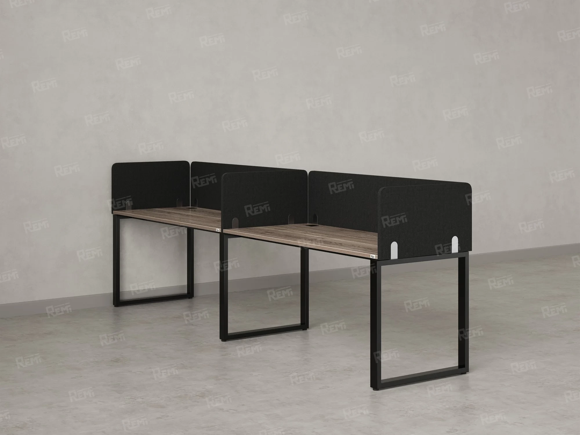 Бенч-система в 1 ряд, 2 рабочих места 5 тканевых экранов 3200x800x750 RM168-1-32x8 Дуб Маувелла/Черный