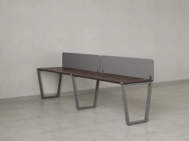 Бенч-система в 1 ряд, 2 рабочих места 2 тканевых экранов 2700x800x750 RM174-3-27x8 Дуб Апрельский шоколад/Серый