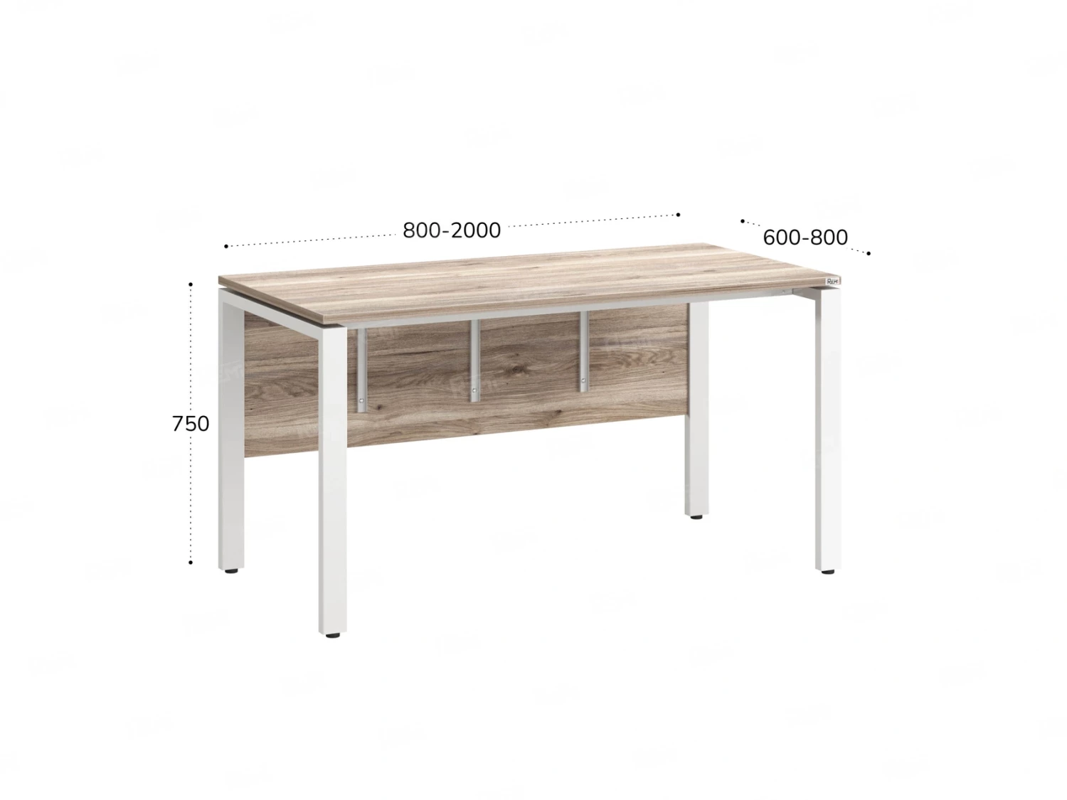 Стол прямой, П-опоры, экран ЛДСП,парящая стол-ца 1200x800x750 RM007-12x8 Дуб Маувелла/Белый