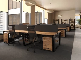 Стол прямой с подвесной тумбой 2 ящика, П-опора 2000x800x750 RM039-20x8 Дуб Юстус/Черный