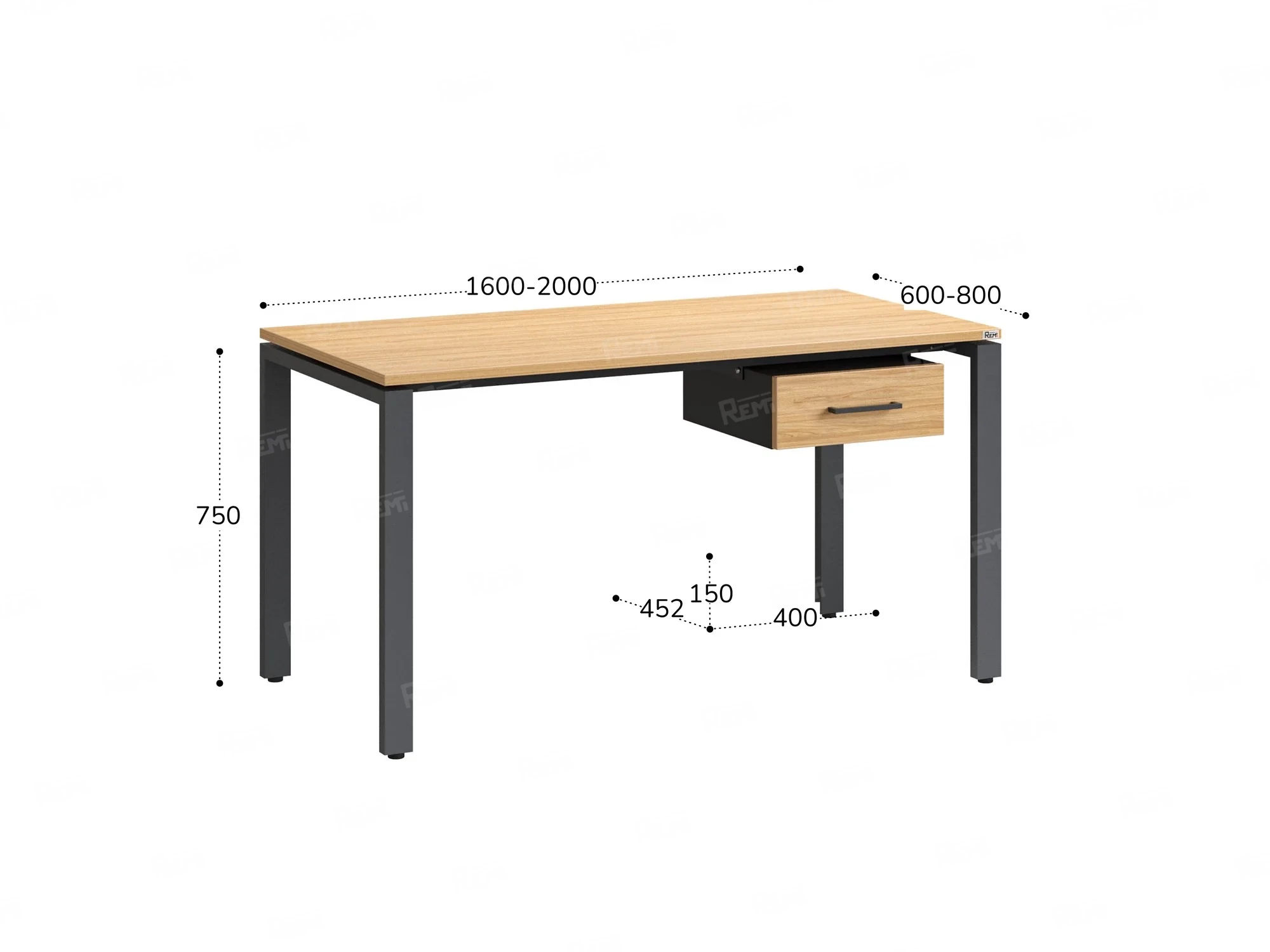 Стол прямой с подвесной тумбой, П-опора 1600x700x750 RM038-16x7 Вяз Швейцарский светлый/Серый