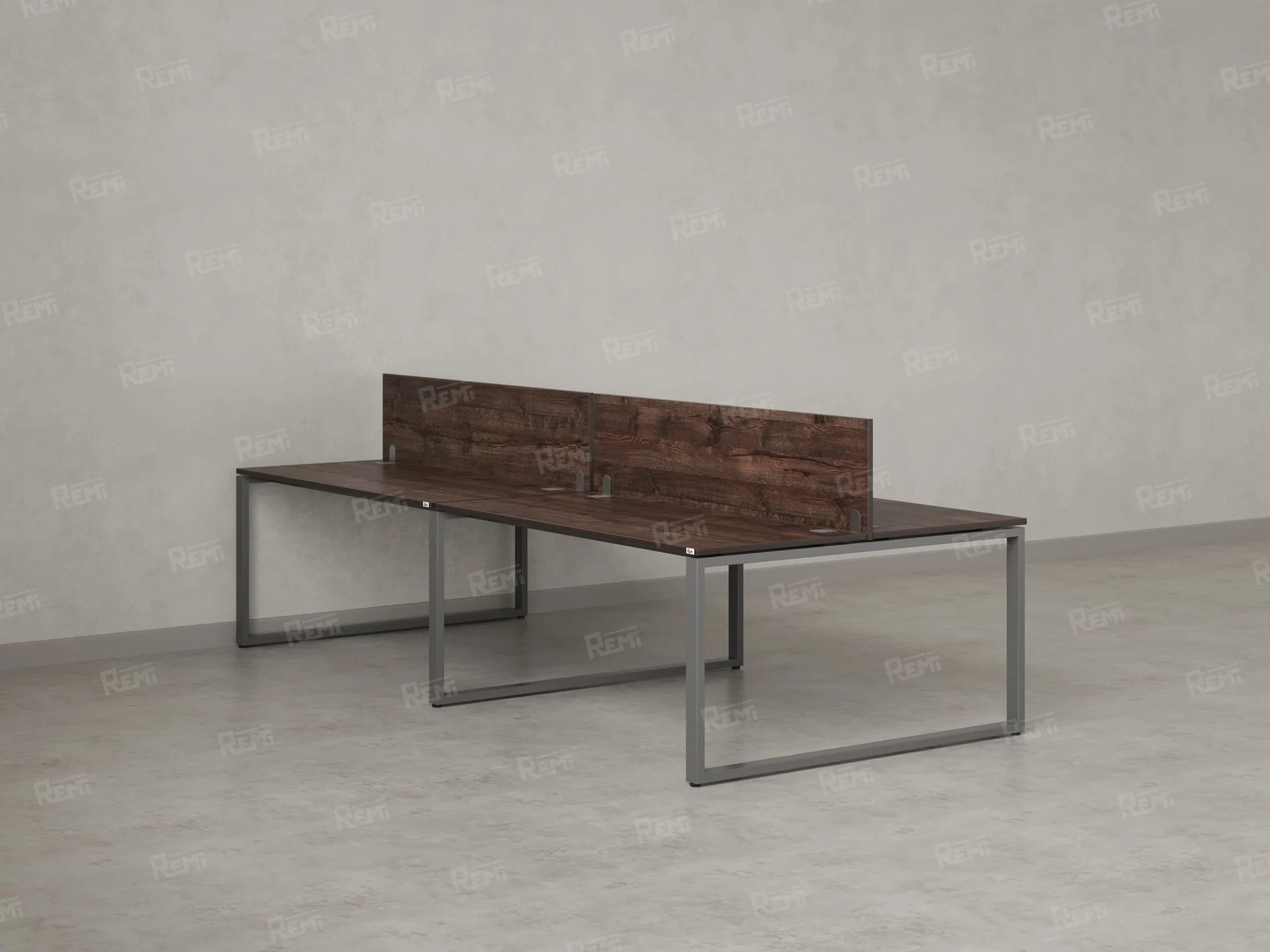 Бенч-система, 4 рабочих места, на О-образных опорах, 2 ЛДСП экранов 2400x1200x750 RM170-4-12x12 Дуб Апрельский шоколад/Серый