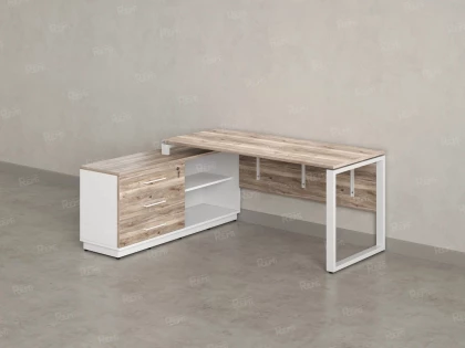 Стол прямой с тумбой L, ЛДСП экран, О-опора 1800x600x750 RM013L-18x6 Дуб Маувелла/Белый
