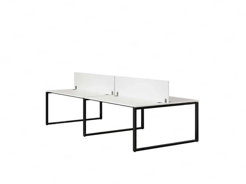 Бенч-система, 4 рабочих места, на О-образных опорах, 2 ЛДСП экранов 3200x1400x750 RM170-4-16x14 Белый/Черный