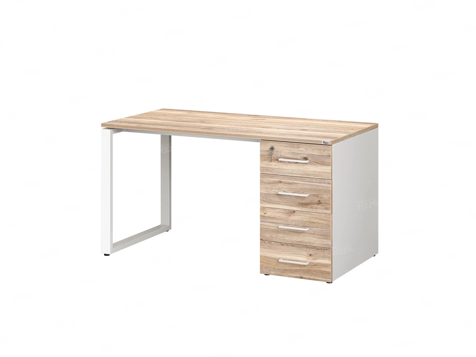 Стол прямой с тумбой на О-образных опоре, правый 1800x700x750 RM105-18x7 Дуб Маувелла/Белый