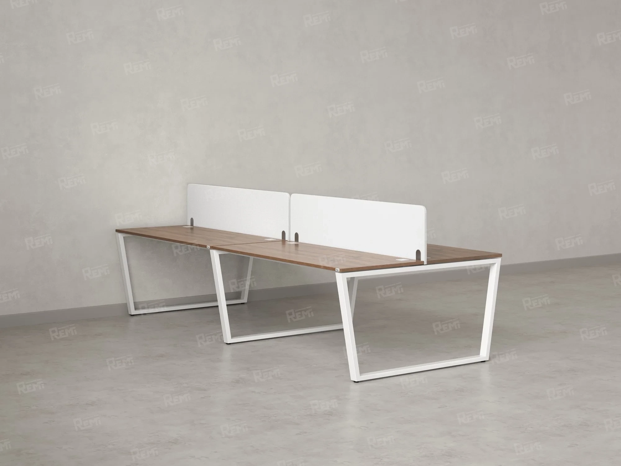 Бенч-система, 4 рабочих места, на U-образных опорах, 2 тканевых экранов 2000x1400x750 RM173-3-10x14 Дуб Юстус/Белый