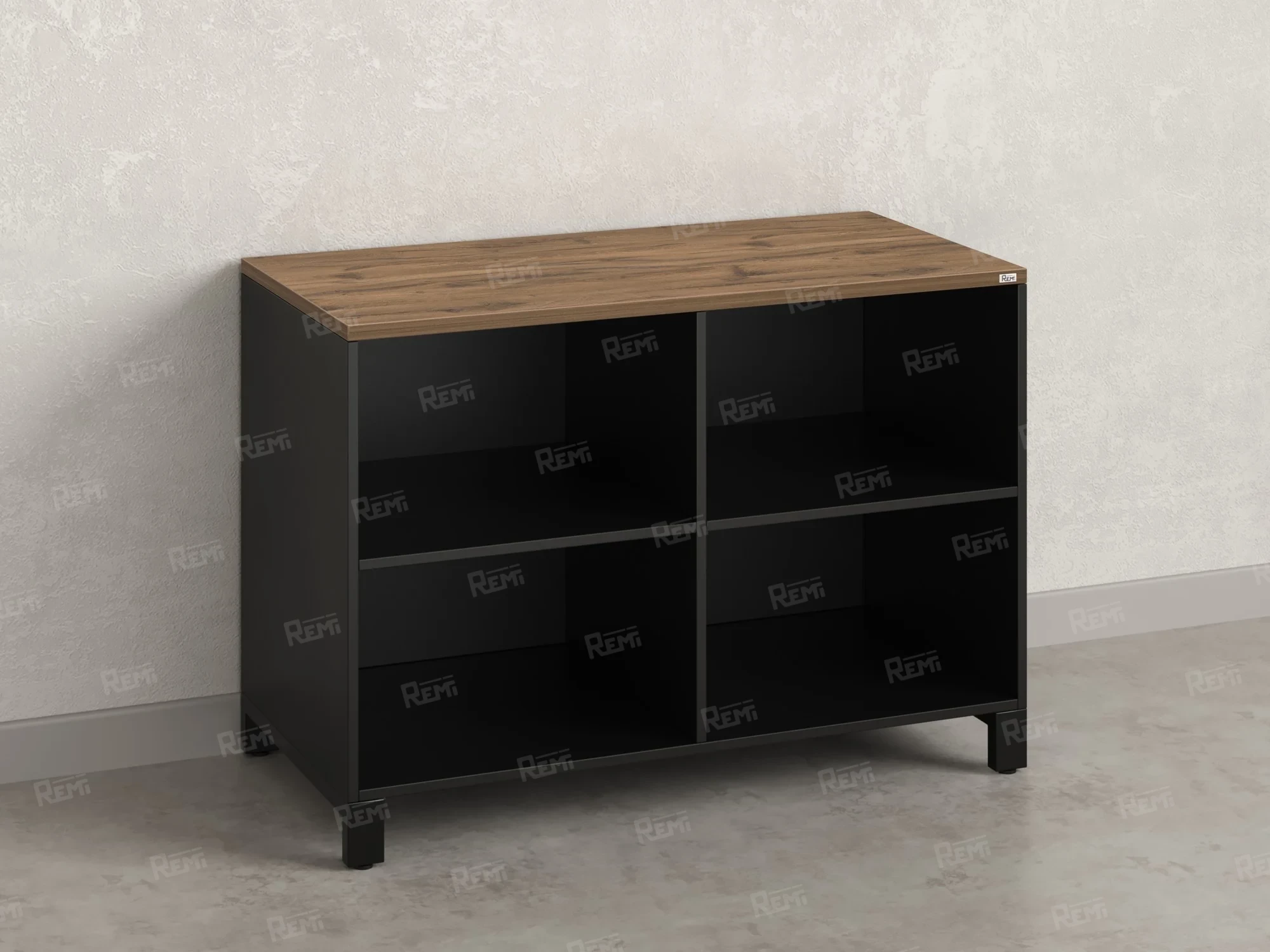 Стеллаж низкий, 4 ячейки 1200х600х850 RM145-12x6 Дуб Юстус/Черный