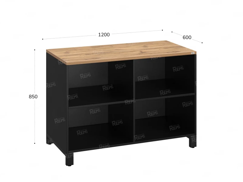 Стеллаж низкий, 4 ячейки 1200х600х850 RM145-12x6 Дуб Юстус/Черный