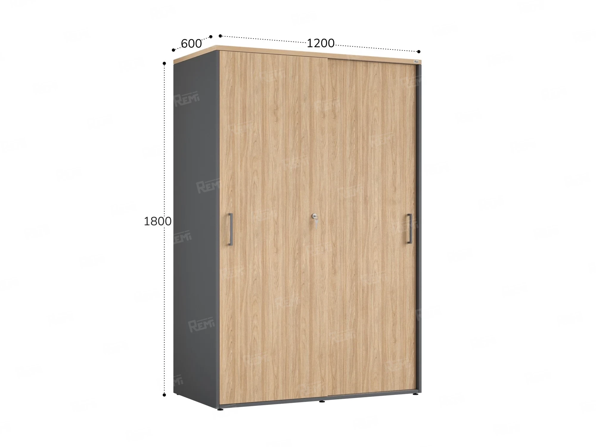 Шкаф-купе, регулируемые опоры, штанга, 1 полка 1200x600x1800 RM164-90x60 Вяз Швейцарский светлый/Серый