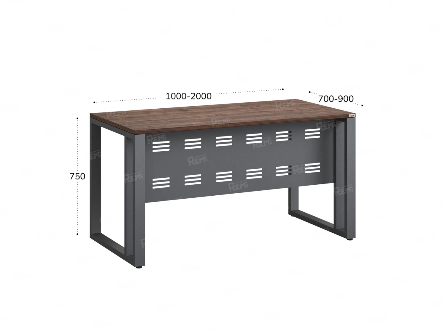 Стол прямой на О-образных опорах с металлическим экраном 1200x700x750 RM042-12x7 Дуб Апрельский шоколад/Серый